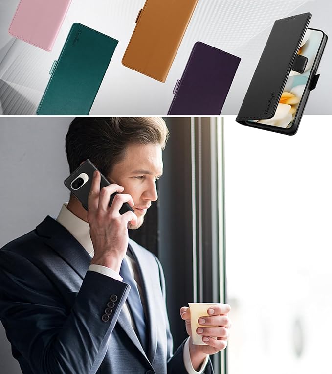 Wallet Flip Case for Google Pixel 9A - [RFID Blocking] Luxury PU Leather Card Holder Magnetic Phone Cover with Kickstand,Shockproof Protective Case,Black