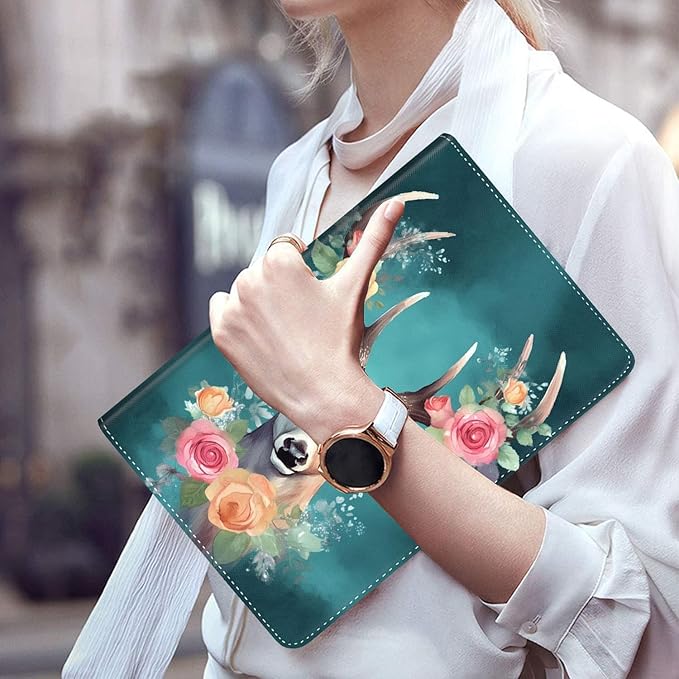 Case for Galaxy Tab A9 Plus ， Auto Sleep/Wake Multi-Angle Viewing Slim Folio Stand Cover for Samsung Galaxy Tab A9+/A9 Plus 11 Inch 2023 (SM-X210/X216/X218), Watercolor Deer with Flowers