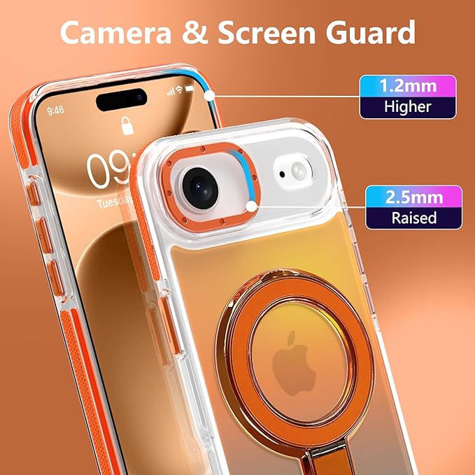 MOWIME Magnetic for iPhone Air Case with Stand [Compatible with Magsafe] [Cute Fashion Fluorescent Design] [1 Screen Protector] Slim Translucent Matte Case for iPhone Air 6.5" 2025, Orange