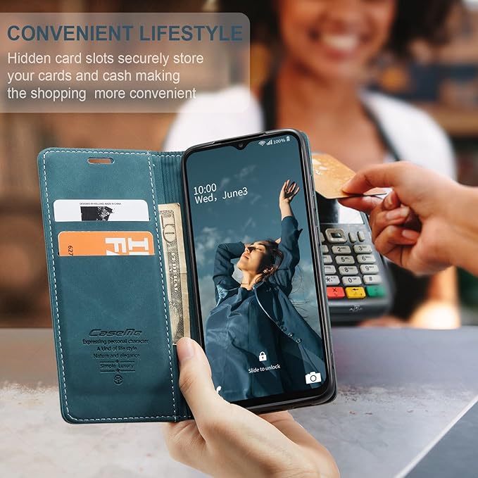 for Samsung Galaxy A23 5G/4G Case, Flip Wallet Leather Case with Card Holder Magnetic Closure Shockproof Kickstand Protective Phone Cases Cover for Samsung A23,Blue-Green