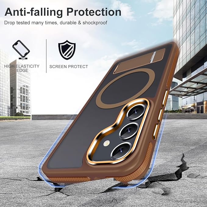 Case for Samsung Galaxy S24 Plus, Compatible with Magsafe, [Invisible & Adjustable Stand] for Matte Translucent S24+ Cover, Anti-Slip Shockproof Slim Phone Case for Galaxy S24 Plus (Brown)