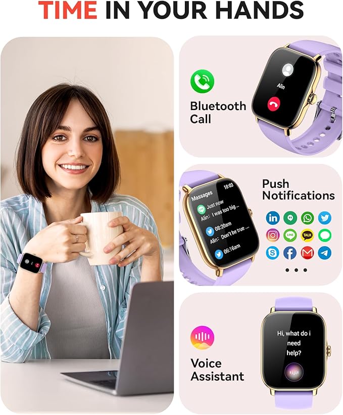 Smart Watch for Men Women, Bluetooth Call, 1.91'' HD Full Touchscreen Fitness Step Tracker Watch for Android iPhone Compatible, IP68 Waterproof Smartwatch With Sleep Monitor/Activity Tracker/Pedometer