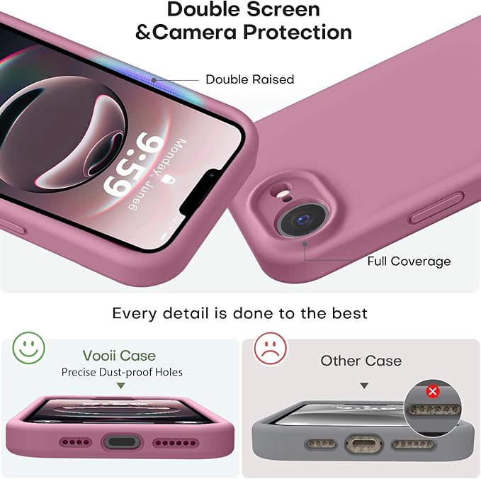 Vooii Compatible with iPhone 16e Case, Liquid Silicone Upgrade [Camera Protection] [Soft Anti-Scratch Microfiber Lining] Shockproof Phone Case for iPhone 16e 6.1 inch - Lavender Purple