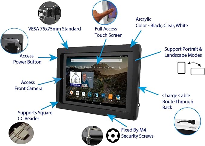 TABcare Security Anti-Theft Acrylic VESA Enclosure for Samsung Galaxy TAB A9+ 11 with Wall Mount Kit (Black, TAB A9+ 11)