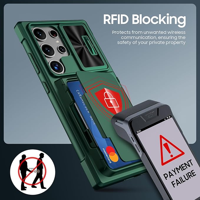 for Samsung Galaxy S24 Ultra Wallet Case with RFID Blocking Card Holder, Camera Cover and Kickstand, Full Body Shockproof Wallet Case for S24 Ultra 6.8In for Women Men-Dark Green(Upgraded)