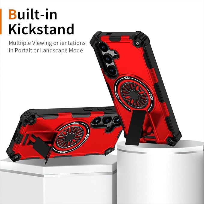 Magnetic Case for Galaxy S25/Galaxy S24, Built-in Stand [Compatible with Mag-Safe] Shockproof Protective Cover Case for Samsung Galaxy S25/Galaxy S24 Red