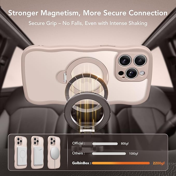 for iPhone 14 Pro Max Case for Women,[Compatible with Magsafe][360° Spin Magnetic Stand][Cute Wave Edge][Military-Grade Protection] Translucent Matte Phone Case for iPhone 14 ProMax, Rose Gold