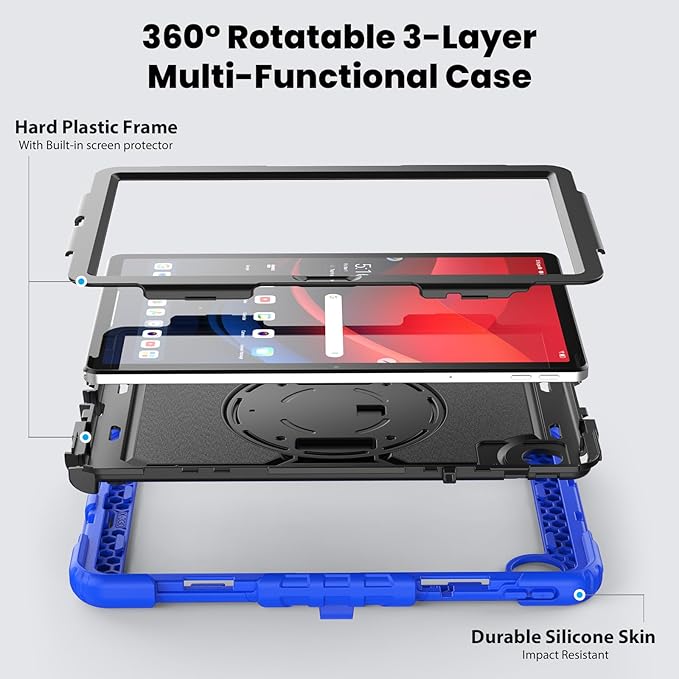 Case for Lenovo Tab K11 11'' 2024 / M11 TB330FU /Lenovo Xiaoxin Pad 2024 TB331FC, with Screen Protector, Hand Strap, Shoulder Strap, Rotating Stand Navy Blue