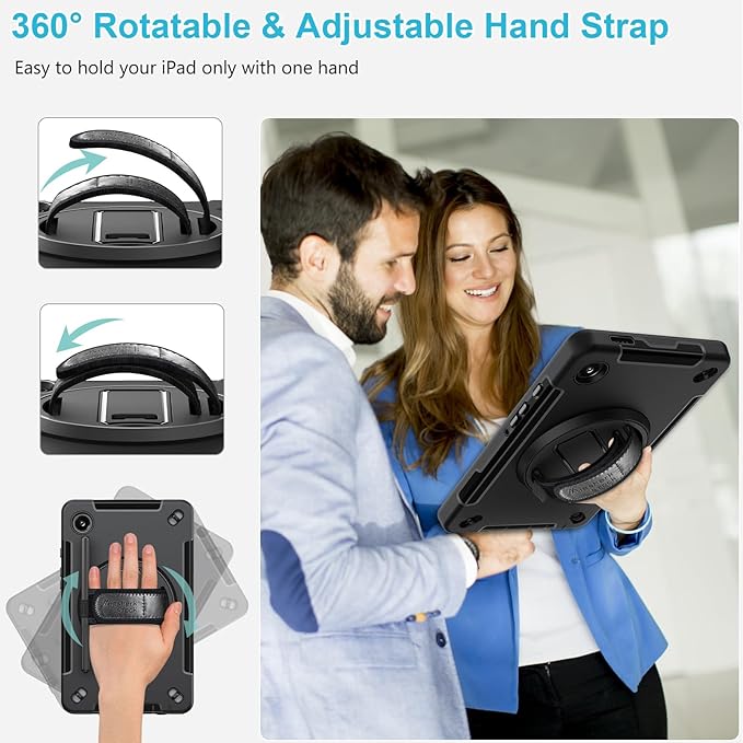 Case for Galaxy Tab A9 Plus 5G 2023: Heavy Duty TPU Cover for Samsung Tablet A9+ 11 Inch with Screen Protector- Stand - Handle - Shoulder Strap -S-Pen Holder- Black