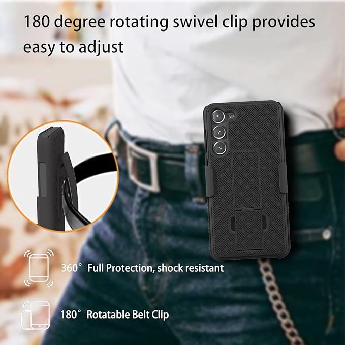 Ailiber for Samsung Galaxy S25 Plus Case with Belt Clip, S25Plus Phone Case Holster with Screen Protector, Swivel 2-in-1 Stand Holder, Slim Shockproof Shell Pouch Full Body Cover-Black