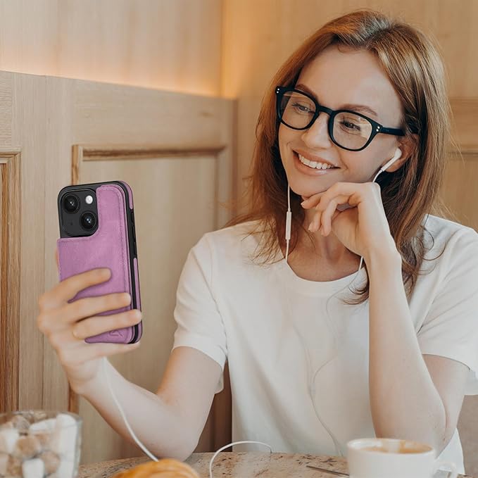 DJDUCK Designed for iPhone 14 Case Wallet with Card Holder, [Magnetic Clasp Cover] [RFID Blocking Leather Protection] Shockproof Women Men Cases 6.1 Inch for Apple 14 Light Purple