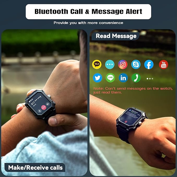 Indestructible Smart Watch for Men Android iOS Phones (Answer/Make Call) 680mAh IP69 Waterproof Military Rugged Tactical Smartwatch Fitness Tracker Watch With Heart Rate Blood Pressure Sleep Monitor
