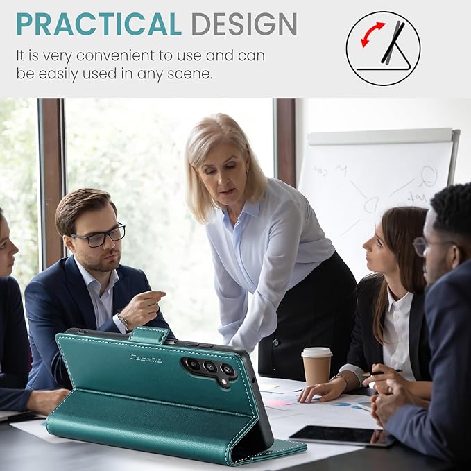 for Samsung Galaxy A15 4G/5G Case, Premium PU Leather Wallet Case Flip Cover with [RFID Blocking][Card Holder][Stand Function] Shockproof Protective for Samsung Galaxy A15, Blue-Green