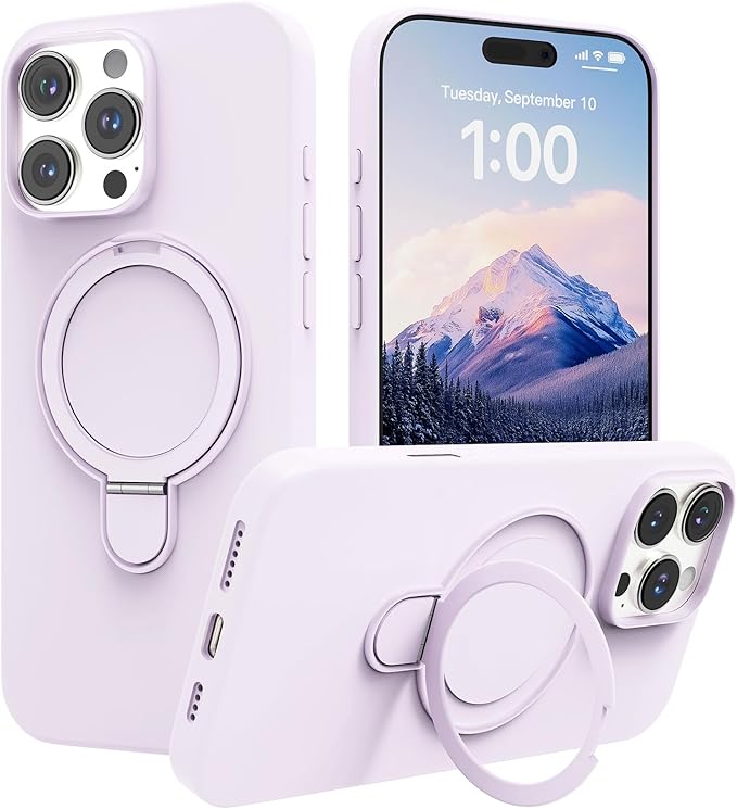 Magnetic Stand for iPhone16 Pro Max Case with Kickstand 【Lab-Certified Protection】【Not Yellowing】【Anti-Fingerprint】 Durable, Enhanced Grip, Slim，Purple， iPhone 16 Pro Max 6.9"