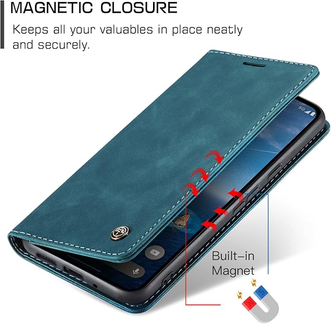 for Google Pixel 9 / Pixel 9 Pro Case, Flip Wallet Leather Case with Card Holder Magnetic Closure Shockproof Kickstand Protective Phone Cases Cover for Google Pixel 9 Pro,Blue-Green