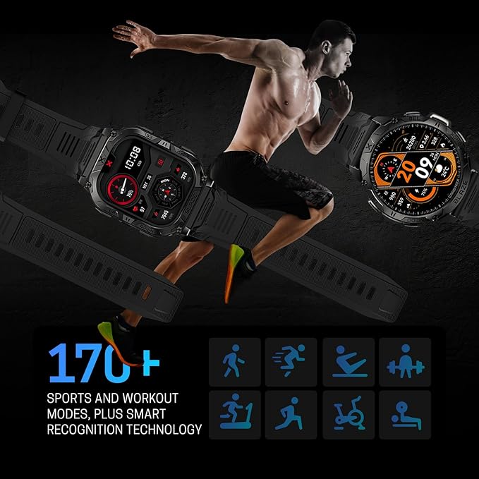 CARBINOX Blaze Smart Watch with GPS (Sport Mode), Rugged Fitness Tracker Waterproof IP69K, Compatible with Android and iOS, 170+ Sports Modes, Gorilla Glass Screen, Make/Receive Calls (Round)