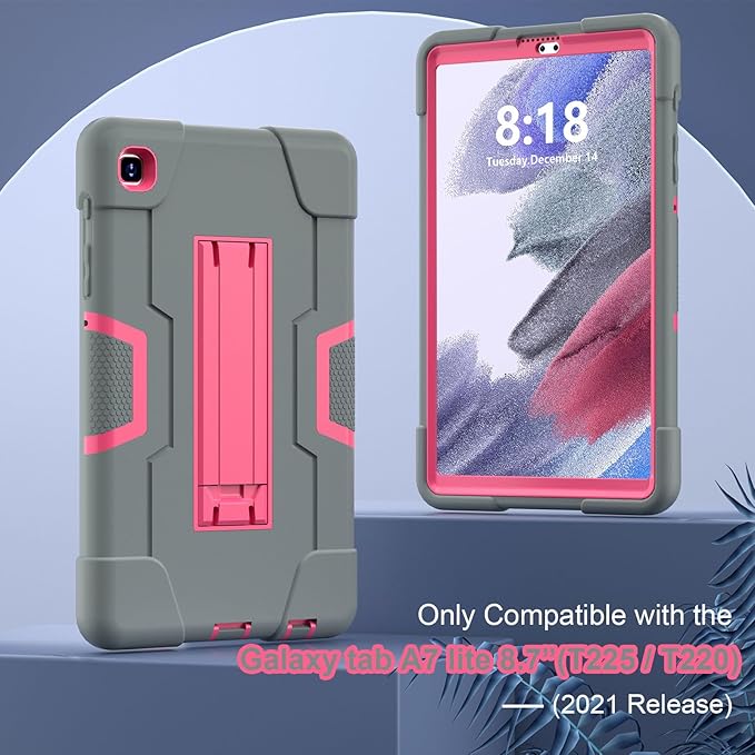 case for Samsung Galaxy Tab A7 Lite Case 2021, Tab A7 Lite 8.7 Inch Case 3 in 1 Heavy Duty Rugged Shockproof Cover for Galaxy Tab A7 Lite 8.7 SM-T220/T225, Gray/Rose Red