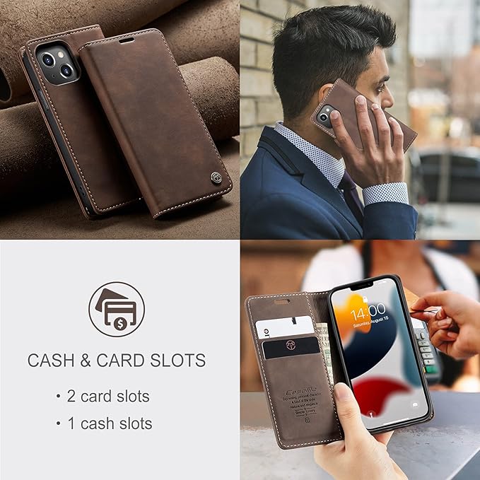 for iPhone 13 Mini Case 5.4", Flip Wallet Leather Case with Card Holder Magnetic Closure Shockproof Kickstand Protective Phone Cases Cover for iPhone 13 Mini,Coffee