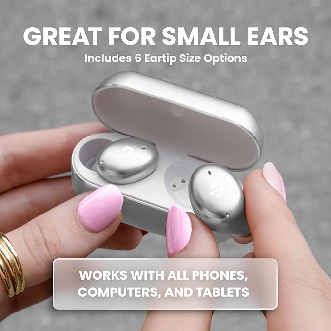 Back Bay Audio Tempo 30 Wireless Earbuds for Small Ears - Award-Winning Sound, Sweatproof Bluetooth Earbuds, Comfortable Ear Buds for Women, Silver Earphones Small Ear Canals, Long Battery Headphones