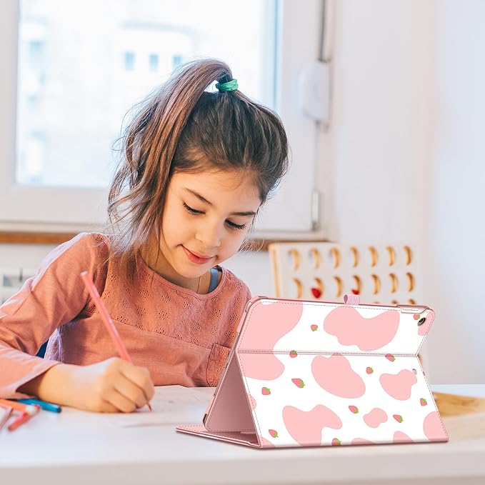 Fintie Case for iPad 9th / 8th / 7th Generation (2021/2020/2019) 10.2 Inch - [Corner Protection] Multi-Angle Viewing Stand Cover with Pocket & Pencil Holder, Auto Sleep Wake, Strawberry Cow