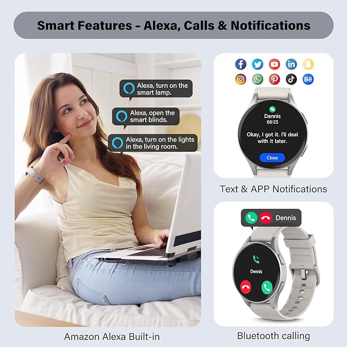 Smart Watch for Women, Built-in Alexa, GPS, HRV, VO2 Max, Blood Oxygen, Sleep & Stress Monitor, BT Calling, Compass, Altimeter, 1.32" AMOLED, Fitness & Women’s Health, Waterproof, iPhone Compatible