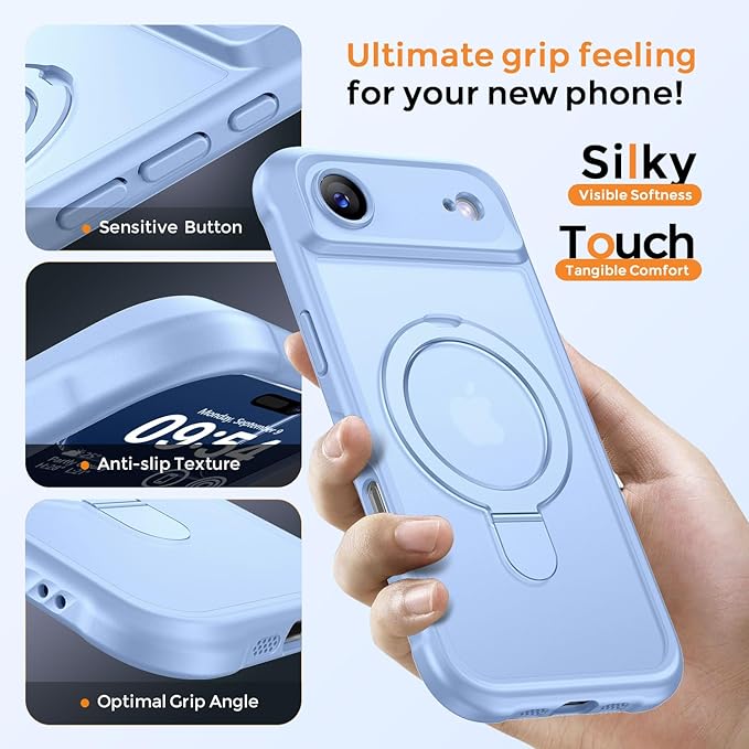 MOCCA Compatible with iPhone Air Case with Magnetic Invisible Stand [Full Camera Protection] [Compatible with Magsafe] Military Drop Shockproof Translucent Matte Phone Case Cover 6.5",Light Blue
