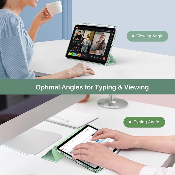 MoKo for iPad (A16) 11th Generation Case 11 Inch 2025, iPad 10th Generation Case 10.9 Inch 2022 with Pencil Holder, Slim Light Trifold Protective Cover with Hard PC Translucent Back Shell, Agave Green