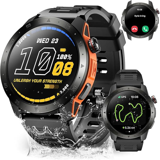 Military Smart Watches for Men Built-in GPS(Answer/Make Calls), 1.43" AMOLED Screen with Compass, Altitude, Barometer, 3ATM Waterproof, Fitness Watch with Health Monitor for Android iOS