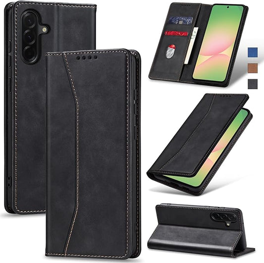Jasonyu Flip Wallet Case for Samsung Galaxy A56 5G,Leather Magnetic Folio Cover with Card Holder,Kickstand - TPU Shockproof Durable Protective Phone Case,Black