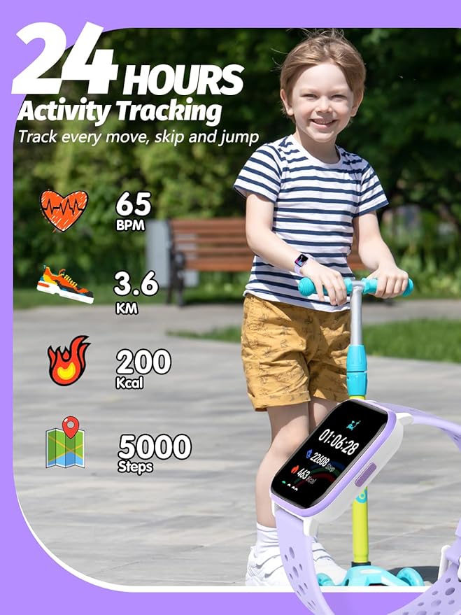 Kids Smart Watch Girls Boys, Smart Girls Watch for Kids Smart Watch Gifts for 4-16 Years Old with Sleep Mode Multiple Sports Modes Pedometer Birthday Gift for Boys Girls (Purple)