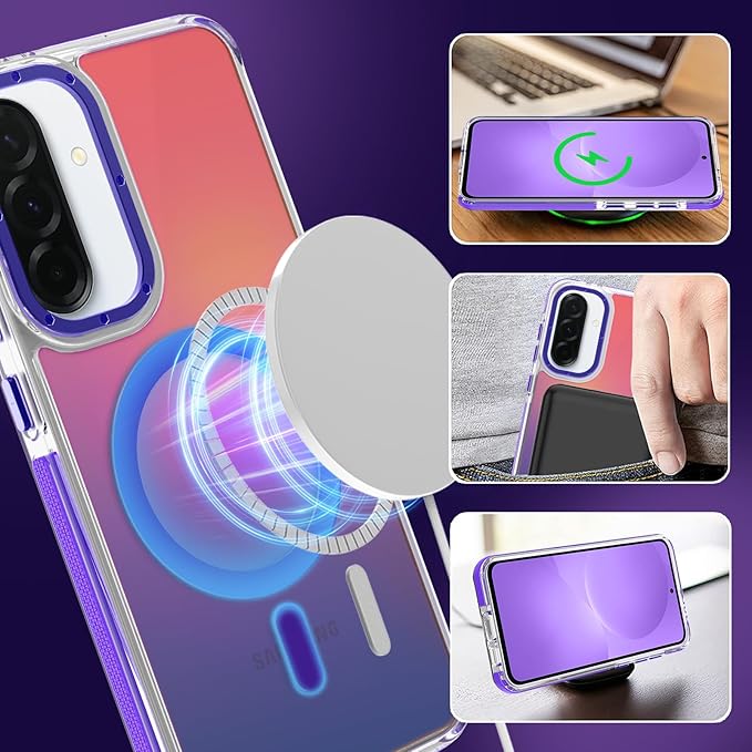 MOWIME Magnetic Case for Samsung Galaxy A36 5G [Compatible with Magsafe] [Cute Fashion Fluorescent Design] [1 Screen Protector] Slim Translucent Matte Case for Galaxy A36 5G 6.7", Purple