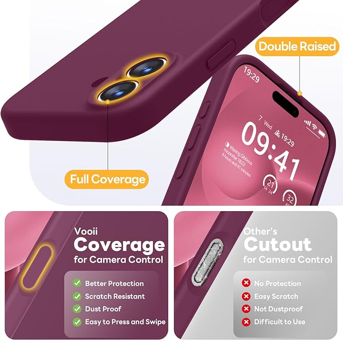 Vooii Magnetic Compatible with iPhone 17 Case (Compatible with Magsafe) (Upgraded Camera Protection) Liquid Silicone Shockproof Full Body Protective Phone Cover for Women Men, WineRed, 6.3"