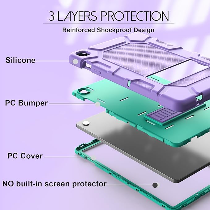 Rantice Shockproof Rugged Cover for Samsung Galaxy Tab A9+ 10.9 Inch, Purple+Green Case with Kickstand, 2023 Model (SM-X210/X216/X218)
