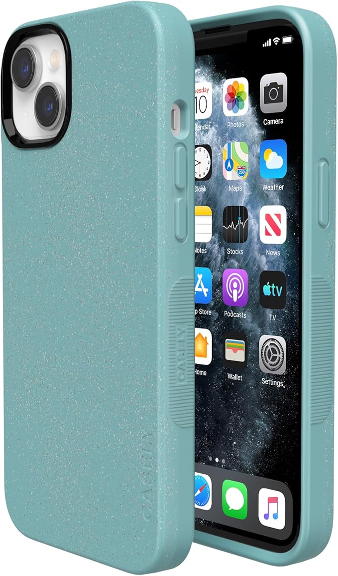 Casely iPhone 14 Case | Aquamarine | Ocean Blue Shimmer Glitter | Bold Protective Design | Compatible with MagSafe