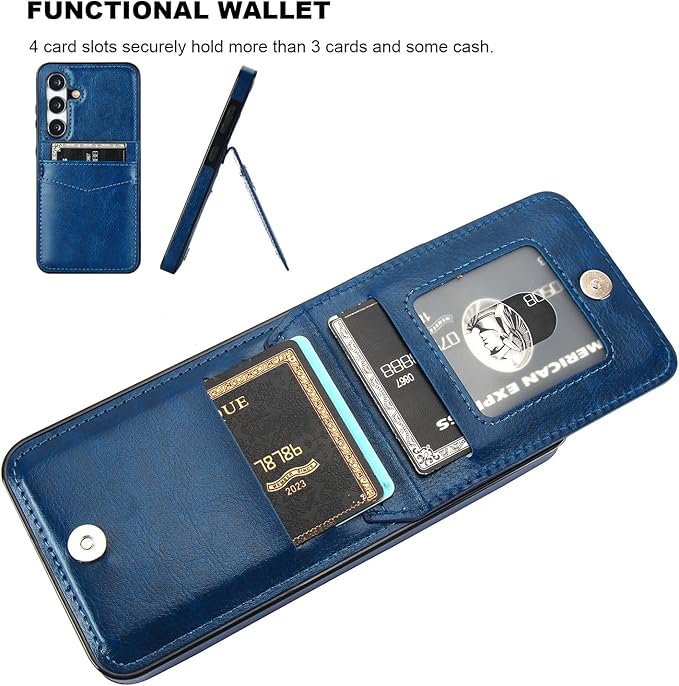 KIHUWEY for Samsung Galaxy S24 Case Wallet with Credit Card Holder, Flip Premium Leather Magnetic Clasp Kickstand Heavy Duty Protective Cover for Samsung Galaxy S24 6.2" (Blue)