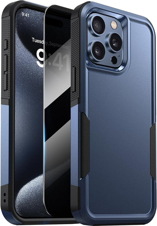 Diaclara Designed for iPhone 15 Pro Case, [with Privacy Screen Protector] [Anti Spy] [Military Grade Drop Protection] Heavy Duty Full-Body Shockproof Phone Case, Dark Blue