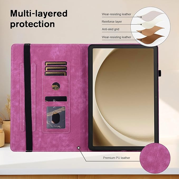 Case for Samsung Galaxy Tab A9 8.7 Inch 2023, Slim PU Leather Folio Cover with Multi-Angle Stand and Pen Holder, Rose