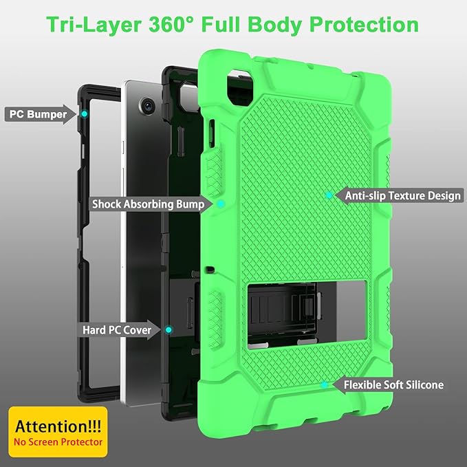 Rantice Case for Samsung Galaxy Tab A8 10.5 Inch 2022 (SM-X200/X205/X207), Hybrid Shockproof Rugged Drop Protection Cover with Kickstand for Samsung Galaxy Tab A8 10.5 Inch (Green+Black)