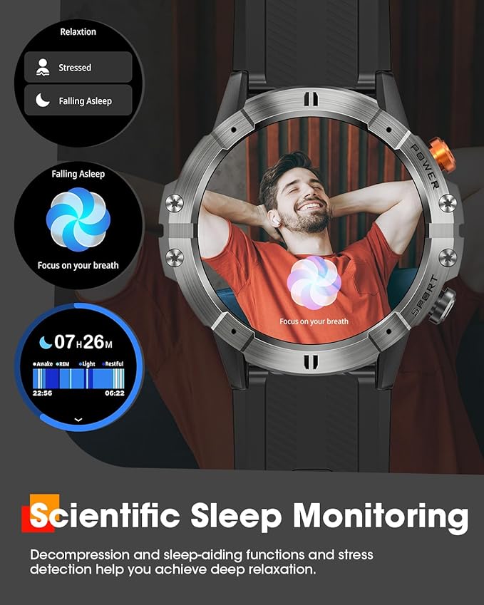 Smart Watches for Men, Bluetooth Call Military Smart Watch, Waterproof Fitness Tracker with Heart Rate/Blood Oxygen/Sleep Monitor/124 Sports Modes, Tactical Watch for Android Phones & iPhone (Silver)