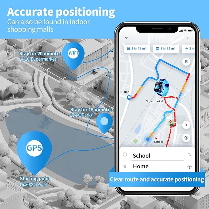 2G Kids GPS Watch, Waterproof Smart Tracker for Boys Girls Ages 3-12 - 2-Way Calling, SOS Button, No Games, 7-Day Battery, Birthday Gift (Blue)