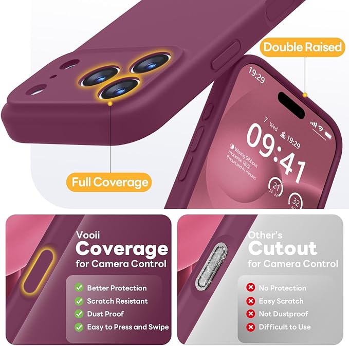 Vooii Magnetic Compatible with iPhone 17 Pro Max Case (Compatible with Magsafe) (Upgraded Camera Protection) Liquid Silicone Shockproof Full Body Protective Phone Cover for Women Men, WineRed, 6.9”