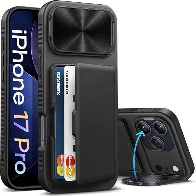 for iPhone 17 Pro Case Wallet, Built-in Stand & Card Holder & Camera Cover, Rugged Military Grade Drop Protection Heavy Duty Hard Protective Phone Cover Case for iPhone 17 Pro 6.3" 2025, Black