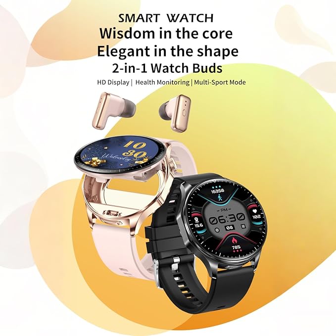 Smart Watch with Earbuds,2 in 1 TWS Smartwatches,1.43" Colorful AMOLED Display Smartwatch for Android iOS,Waterproof Fitness Tracker Long Time Standby (Pink)