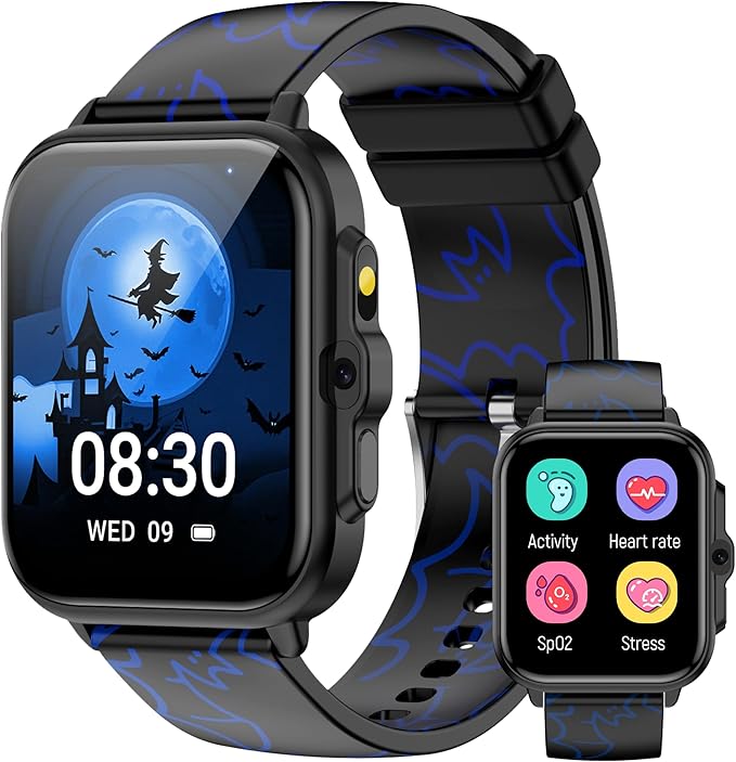 Smart Watch for Kids, 1.85" Fitness Tracker,100+Sport modes,Learning games,Sleep Monitor,Camera,Videos,Alarm Play Music Flashlight Pedometer Stopwatch Pedometer IP68 Waterproof Gift for Boys and Girls