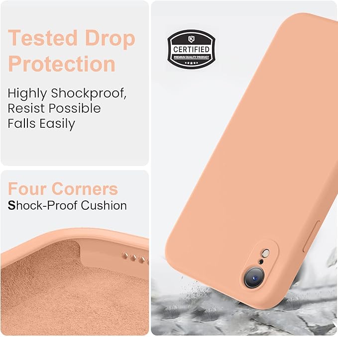 Vooii Compatible with iPhone XR Case, Upgraded Liquid Silicone with [Flat Edges] [Camera Protection] [Soft Anti-Scratch Microfiber Lining] Phone Case for iPhone 10 XR 6.1 inch - Cantaloupe