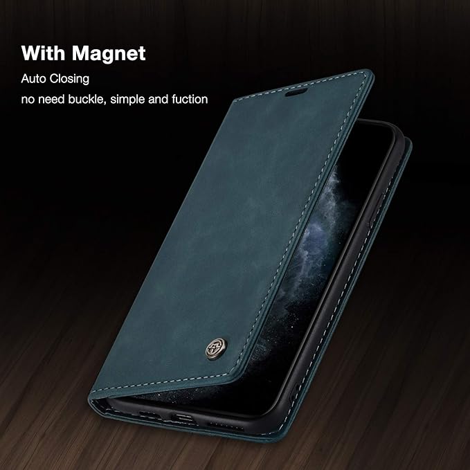 for iPhone 11 Pro Max Case, Flip Wallet Leather Case with Card Holder Magnetic Closure Shockproof Kickstand Protective Phone Cases Cover for iPhone 11 Pro Max, Blue-Green