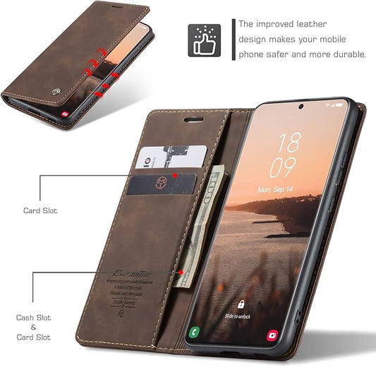 for Samsung Galaxy S21 Ultra Case, Flip Wallet Leather Case with Card Holder Magnetic Closure Shockproof Kickstand Protective Phone Cases Cover for Samsung S21 Ultra,Coffee