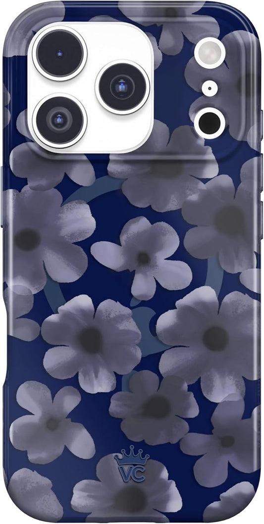 VELVET CAVIAR Case for iPhone 17 Pro | Compatible with MagSafe | 10ft Drop Tested | Protective Designer Cases | Midnight Blossom Blue Flowers