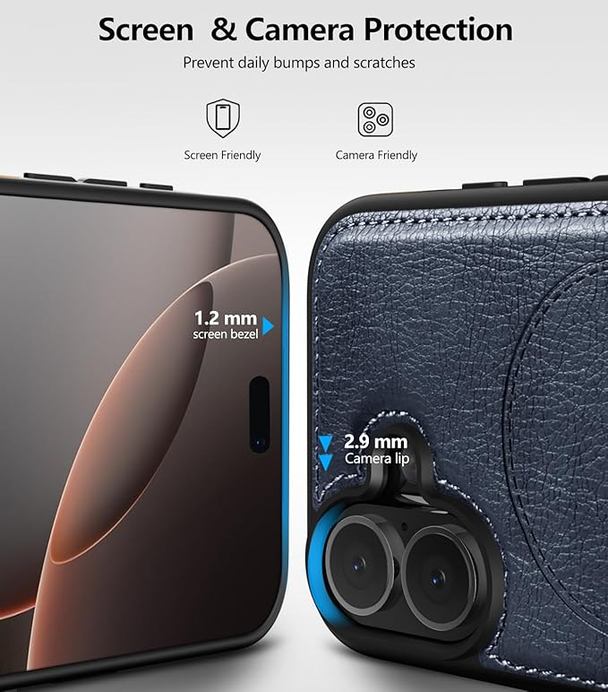 Magnetic for iPhone 17 Leather Case,Built-in Invisible Stand [Compatible with Magsafe] Protective Slim Kickstand Phone Cover for iPhone 17 Case, Blue