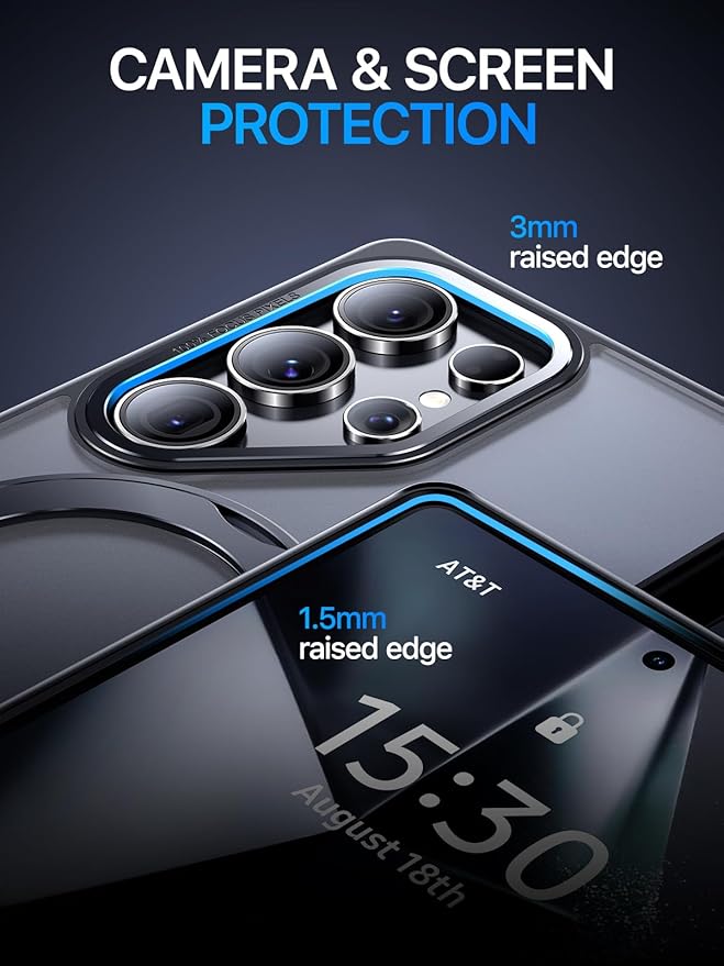 QTlier Phone case for Galaxy S24 Ultra& S25 Ultra- 360 Rotatable Magnetic Ring Stand, Military-Grade Protection, Raised Camera Frame (Black, S25 Ultra)